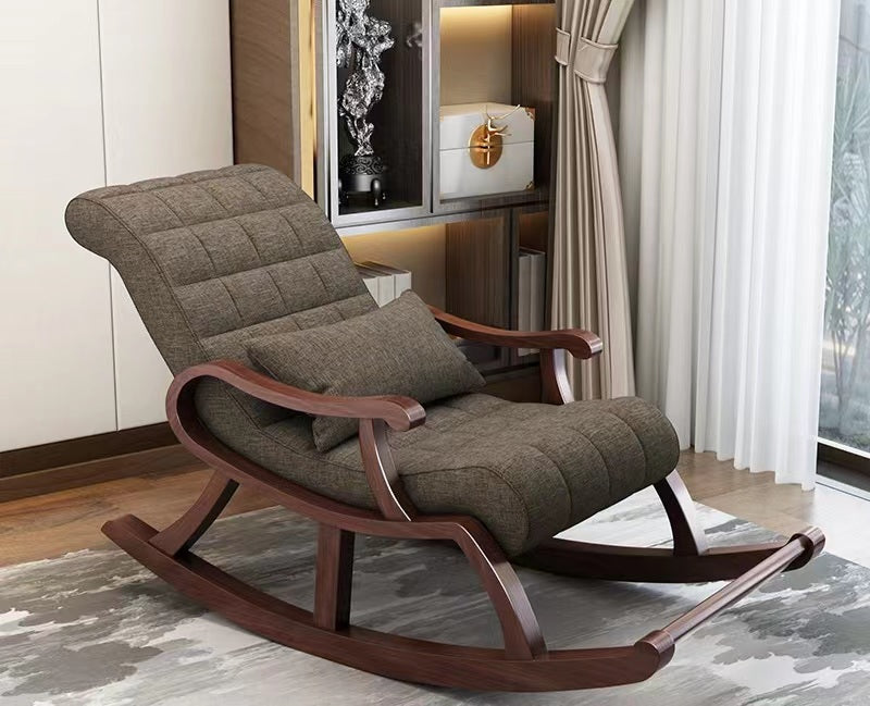 Multiple Variations Nordic solid wood rocking chair recliner adult home rocking chair adult lazy living room balcony elderly leisure sofa chair"