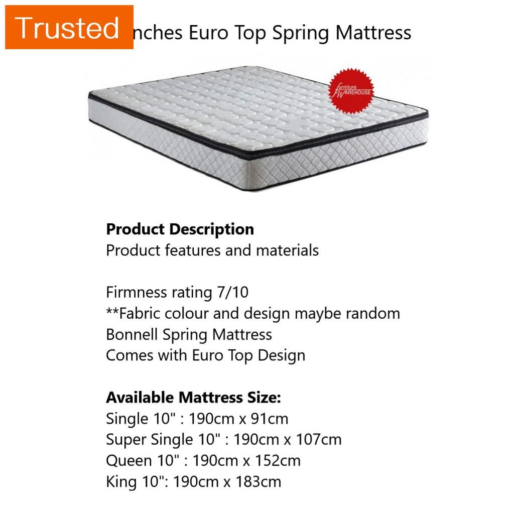 Multiple Variations 10 inches Euro Top Spring Mattress