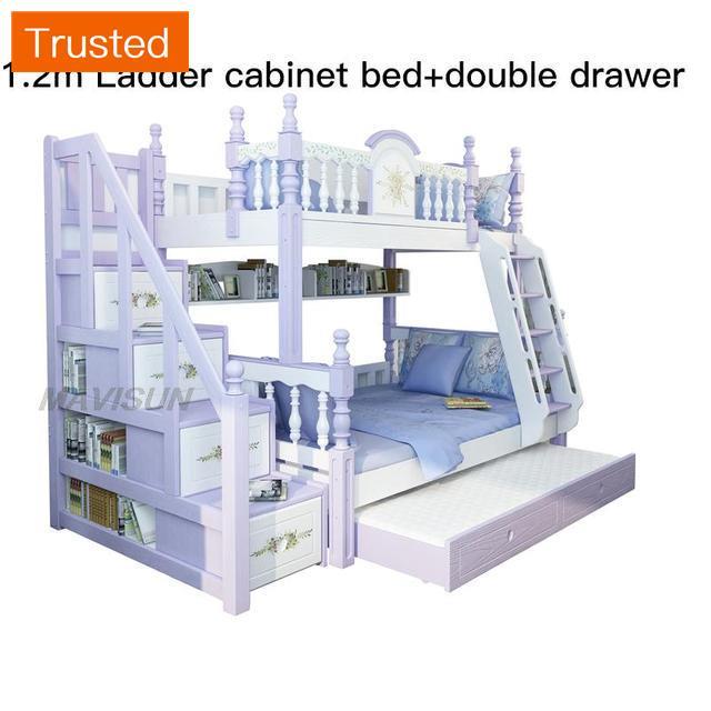 Louis Fashion Double Solid Wood Bunk Bed For Girl Child Minimalist Modern Children's Bed  Double 1.2 Meter Bunk Bed