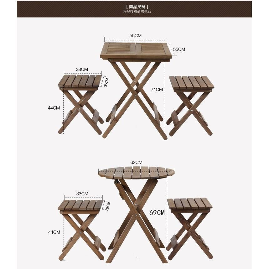 Multiple Variations Outdoor Balcony Wooden Foldable Folding Table Set with Chairs / Round Square/ Coffee /Tea /Furniture