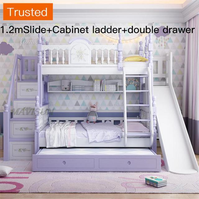 Louis Fashion Double Solid Wood Bunk Bed For Girl Child Minimalist Modern Children's Bed  Double 1.2 Meter Bunk Bed