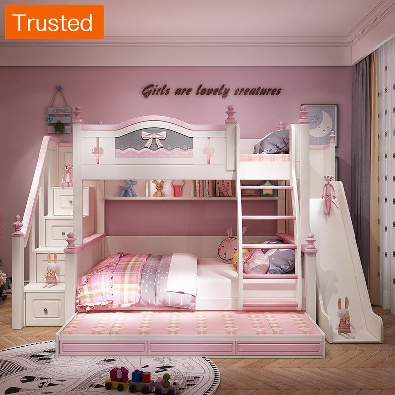 Multiple Variations Upper And Lower Bed Double Bed Mother And Son Double Bed Girl Princess Bed Girl Double Solid Wood Children's bunk bed