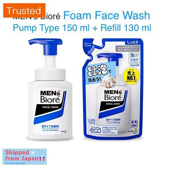 Mens Biore Foam Face Wash 150ml Pump Type / Refill 130ml Medicated Facial Cleanser Bubble Face Soap