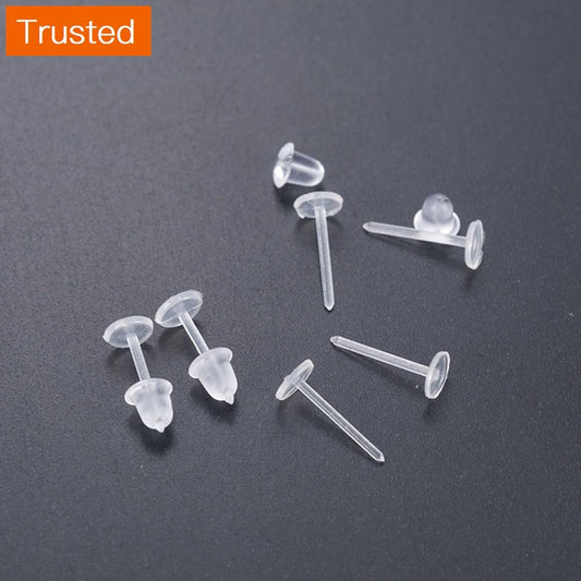 50pcs Simple Clear Plastic Stem Rubber Anti-Allergy Ear Stud Replacement Earring Jewelry