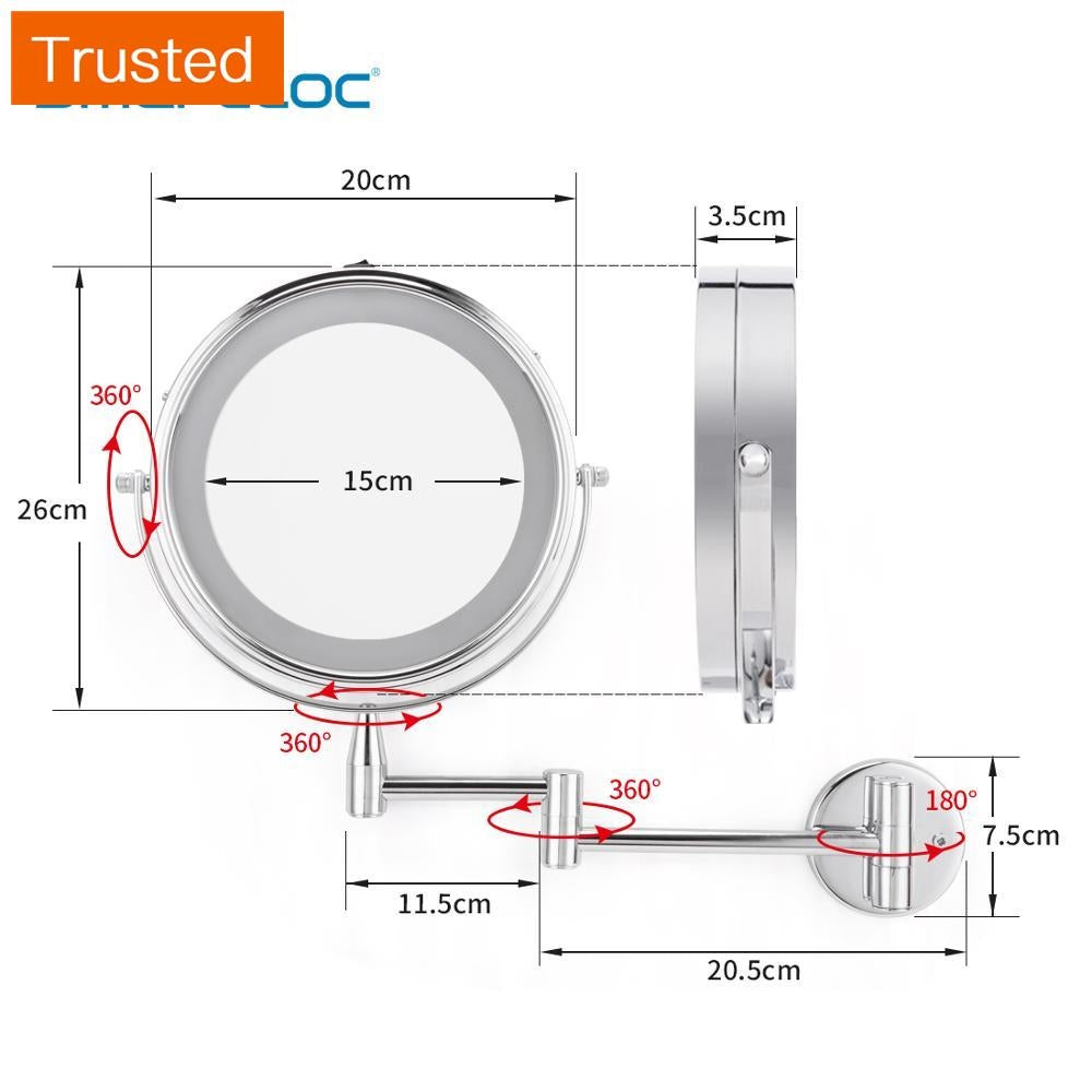 Multiple Variations Smartloc Extendable LED 8 inch 5X/10X Magnifying Bathroom Wall Mounted Mirror Mural Light Vanity Makeup Bath Cosmetic Mirrors